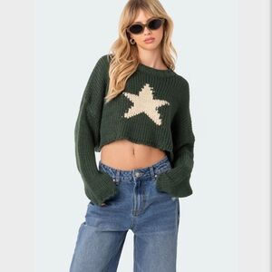 Edikted Mega Star Cropped Sweater LN Green XS/S